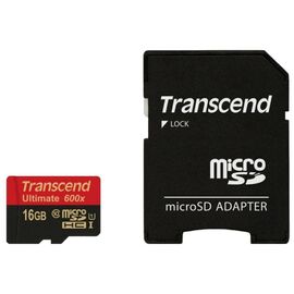  Карта памяти microSDHC Transcend Ultimate, 16 Гб, UHS-I Class 10 U1, чтение: до 90Мб/с, с адаптером 