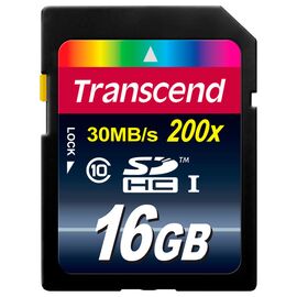  Карта памяти SDHC Transcend, 16 Гб, UHS-I Class 10 U1, чтение: до 30Мб/с 