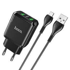  Сетевое зарядное устройство HOCO N6 Charmer 2xUSB с Кабелем USB - Micro, 3A, 18W, черный 