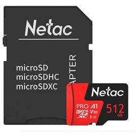  MicroSDXC  512GB  Netac  P500  Extreme Pro Class 10 UHS-I A1 V30 (100 Mb/s) + SD адаптер 