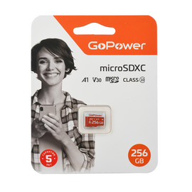  Карта памяти microSD GoPower 256GB Class10 UHS-I (U3) 100 МБ/сек V30 без адаптера 