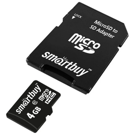  MicroSD  4GB  Smart Buy Class 10 + SD адаптер 