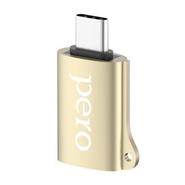  Адаптер PERO AD02 OTG TYPE-C TO USB 2.0, золотой 