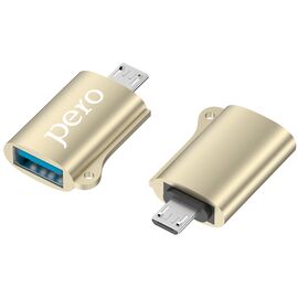  Адаптер PERO AD02 OTG MICRO USB TO USB 2.0, золотой 