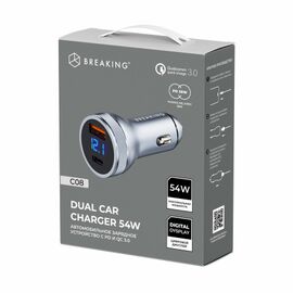  АЗУ Breaking C08 USB-A + USB-C, QC 3.0, PD 54W, LED, Steel (Графит) 
