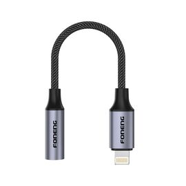  Адаптер  AUX 3,5 - Lightning Foneng BM30,  14см (Metal Gray) 