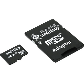  MicroSD  64GB  Smart Buy Сlass 10 UHS-I  + SD адаптер 
