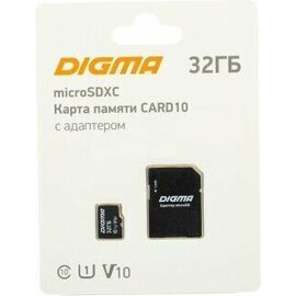 Карта памяти Digma Card10 (DGFCA032A01) microSDXC 32Gb Class10 + adapter 