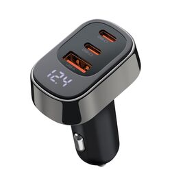  АЗУ  USB-A + 2xUSB-C, PD, QC 3.0, 100W, дисплей, металл, чёрный, Deppa 