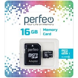  Карта памяти Perfeo microSD 16GB High-Capacity (Class 10), (Арт. PF16GMCSH10A) 