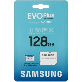  Карта памяти Samsung Evo Plus (MB-MC128SA/APC) 128GB microSDXC Class 10, A2, V30, UHS-3, W 90 МБ/с, R 160 МБ/с, адаптер на SD 