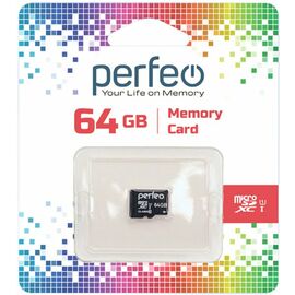  Карта памяти Perfeo microSDXC 64GB High-Capacity (Class 10) UHS-1 без адаптера, (Арт. PF64GMCSX10U1) 