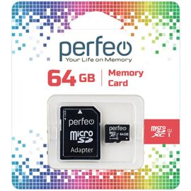  Карта памяти Perfeo microSDXC 64GB High-Capacity (Class 10) UHS-1, (Арт. PF64GMCSX10U1A) 