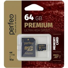  Карта памяти Perfeo microSDXC 64GB High-Capacity (Class 10) UHS-3 V30, (Арт. PF64GMCSX10V30A) 