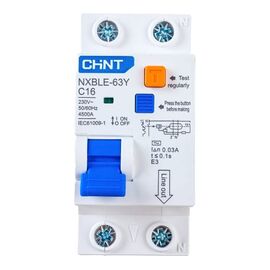  Дифференциальный автоматический выключатель CHINT NXBLE-63Y (105542) 1P+N 16А 30mA х-ка С электронный тип AС 4.5kA 