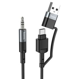  Кабель Type-C - 3.5mm Hoco UPA23 +USB 2-в-1 100см   (metal gray) (242976) 