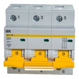  Автоматический выключатель IEK ВА 47-100 (MVA40-3-063-D) 3п D 63А 10кА 