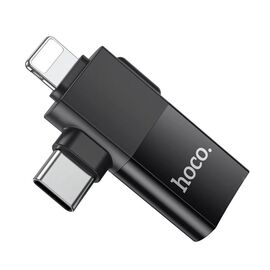  Переходник USB (м) - Lightning (п) / Type-C (п) Hoco UA17 5см (black) (235057) 