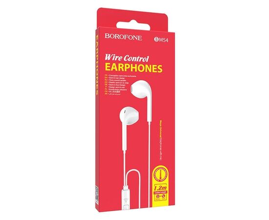  Проводные наушники с микрофоном вкладыши Borofone BM54 Maya, 3.5 Jack (white) 