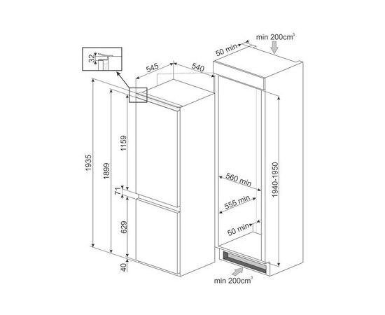  Встраиваемый холодильник SMEG C8194TNE 