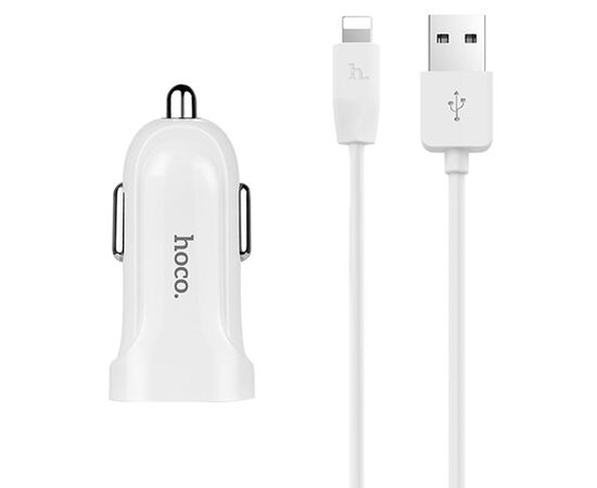  Автомобильное зарядное устройство HOCO Z2A, 2xUSB с Кабелем USB - Lightning, 2.4A, белый 