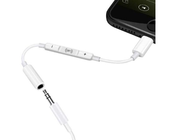  Переходник  MH020-B, Lightning - Jack 3.5, 14 см, белый, контроллер с микрофоном 