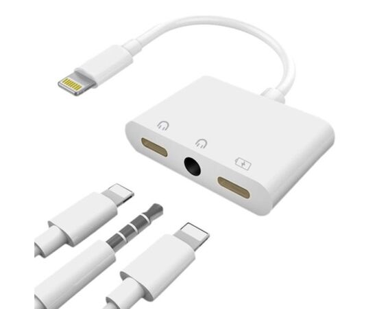  Переходник  MH035, Lightning - Jack 3.5/Dual Lightning, 10 см, белый 