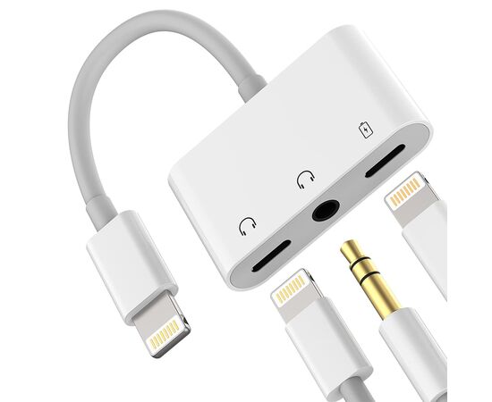  Переходник  MH035, Lightning - Jack 3.5/Dual Lightning, 10 см, белый 