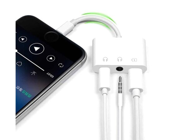  Переходник  MH035, Lightning - Jack 3.5/Dual Lightning, 10 см, белый 