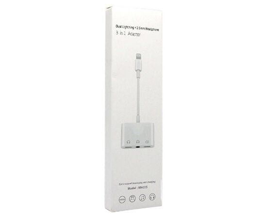  Переходник  MH035, Lightning - Jack 3.5/Dual Lightning, 10 см, белый 