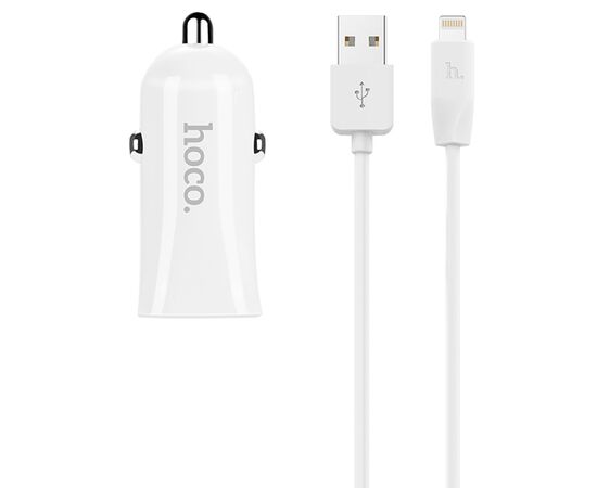  Автомобильное зарядное устройство HOCO Z12 Elite, 2xUSB с Кабелем USB - Lightning, 2.4A, белый 