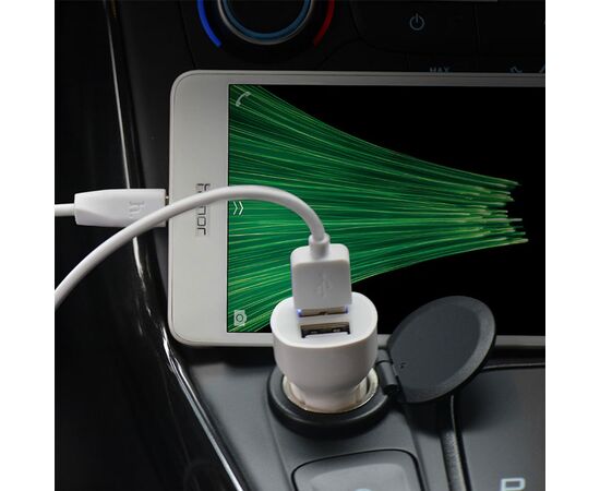  Автомобильное зарядное устройство HOCO Z12 Elite, 2xUSB с Кабелем USB - Lightning, 2.4A, белый 