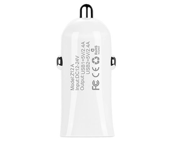  Автомобильное зарядное устройство HOCO Z12 Elite, 2xUSB с Кабелем USB - Lightning, 2.4A, белый 