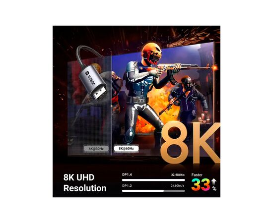  Кабель UGREEN CM556 (25158) USB-C To DP Cable(8K) 2M Silver 