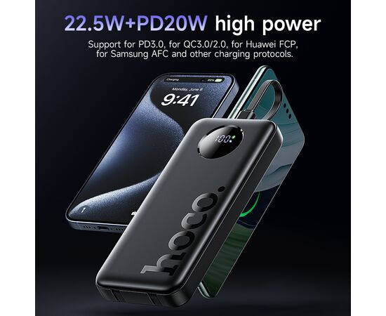  Аккумулятор внешний резервный HOCO J132 Sabio 22.5W+PD20W fully compatible power bank with 3 cables(10000mAh) (черный) 