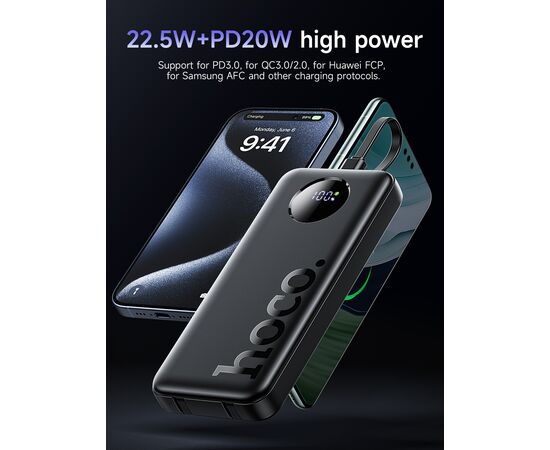  Аккумулятор внешний резервный HOCO J132 Sabio 22.5W+PD20W fully compatible power bank with 3 cables(10000mAh) (черный) 