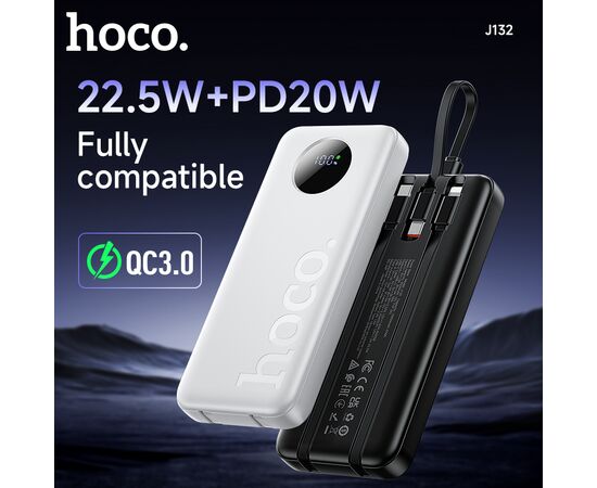  Аккумулятор внешний резервный HOCO J132 Sabio 22.5W+PD20W fully compatible power bank with 3 cables(10000mAh) (черный) 