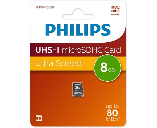  Карта памяти PHILIPS FM08MD55B/97 8GB High Speed microSDHC Class 10 80MB/s 