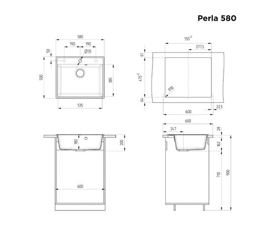  Кухонная мойка MAUNFELD Perla 580 MFQS-580W кремовый 