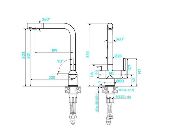  Смеситель для кухни KUCHENSTERN Fokus-F 400SS40 нерж 