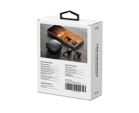  Беспроводная стереогарнитура TWS Breaking BT-03, Bluetooth 5.3 (Черный) 