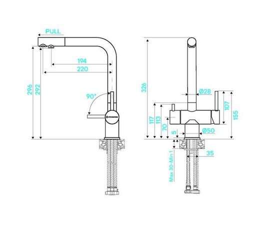  Смеситель для кухни KUCHENSTERN Fokus-FS 401SS40 нерж 