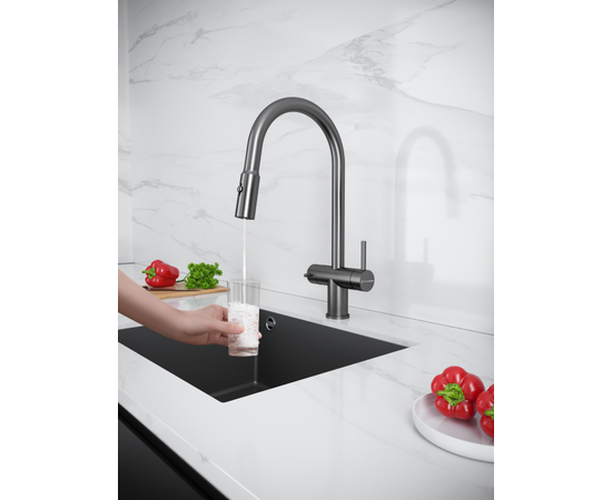  Смеситель для кухни KUCHENSTERN Brunn-FS 751GM80 нерж, вороненая сталь 