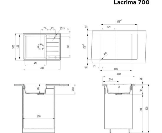  Кухонная мойка MAUNFELD Lacrima 700 MFQS-700B черный 