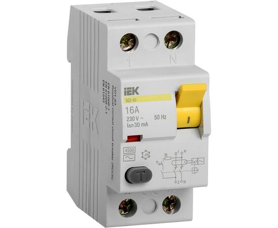  Выключатель дифф. тока IEK ВД1-63 MDV10-2-016-030 16A 30мА AC 2П 230В 2мод белый 