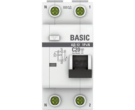  Дифавтомат EKF Basic АД-12 (DA12-20-30-bas) 1P+N 20А 30мА тип АС х-ка C эл. 4,5кА 