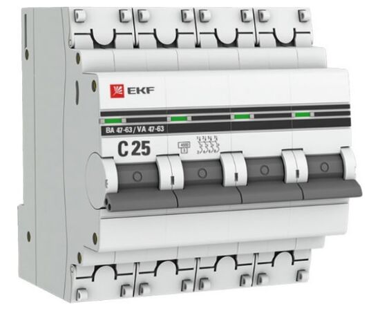  Автоматический выключатель EKF PROxima ВА 47-63 (mcb4763-4-25C-pro) 25А (C) 4,5kA 4P 