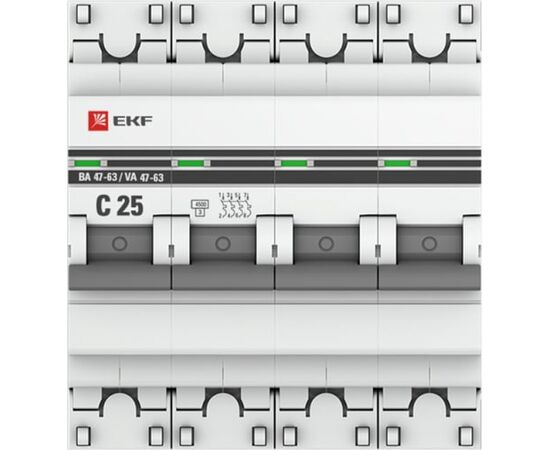  Автоматический выключатель EKF PROxima ВА 47-63 (mcb4763-4-25C-pro) 25А (C) 4,5kA 4P 