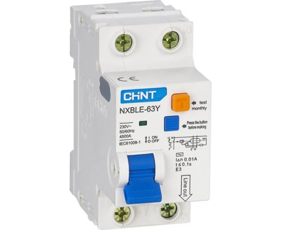  Дифавтомат CHINT NXBLE-63Y (105541) 1P+N 10А 30mA электронный тип AС, х-ка С, 4.5kA 