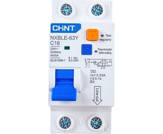  Дифавтомат CHINT NXBLE-63Y (105541) 1P+N 10А 30mA электронный тип AС, х-ка С, 4.5kA 
